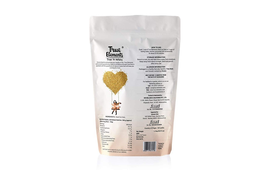 True Elements Steel Cut Oats Gluten-free   Pack  1.5 kilogram